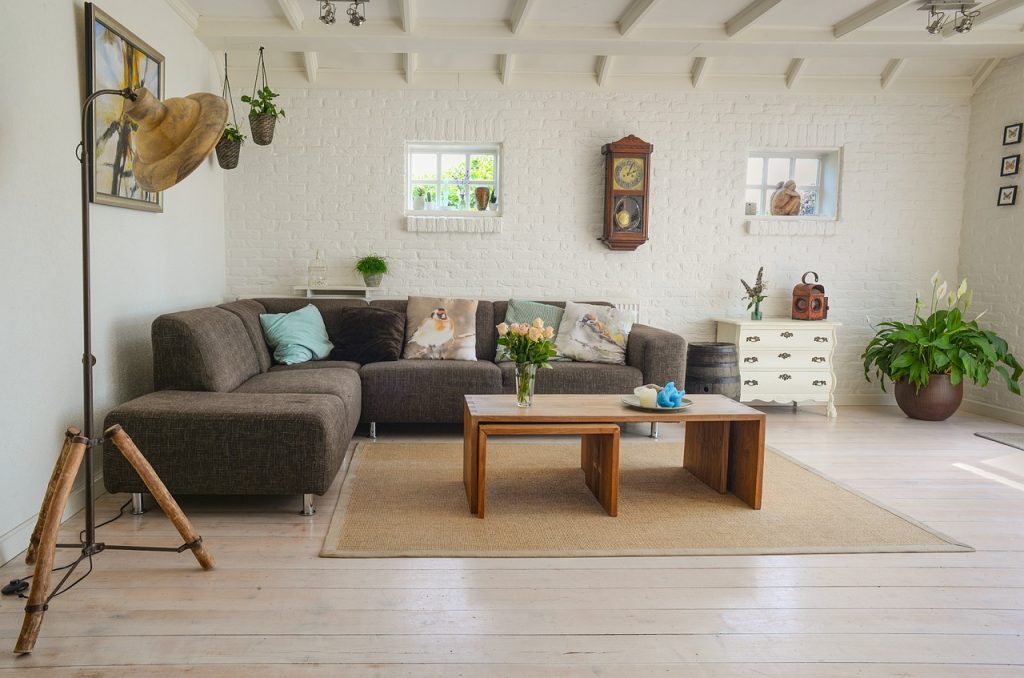 Eco-friendly home interior with sustainable materials.