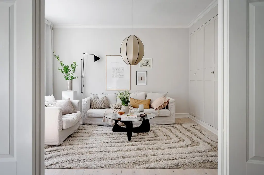 Living room with light color palette and natural sunlight