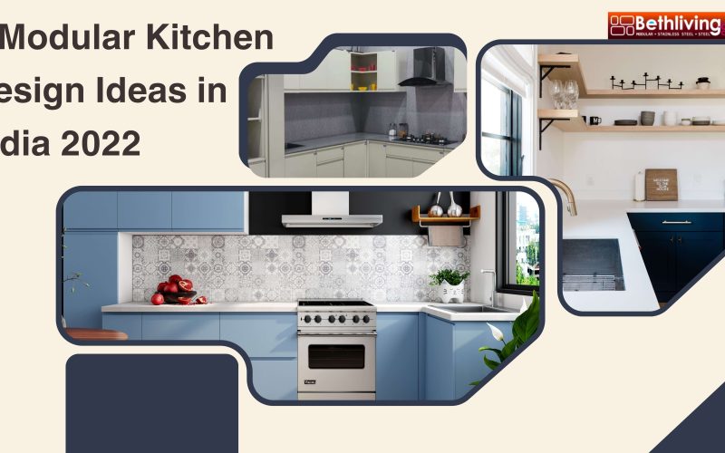 7 Modular Kitchen Design Ideas in India 2022 Bethliving A modern kitchen with glass cabinet doors and mirrored wall panels, enhancing light reflection and the appearance of a larger space.
