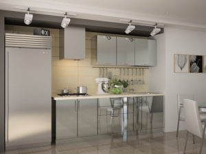 Customized kitchen storage solutions with open shelving.
