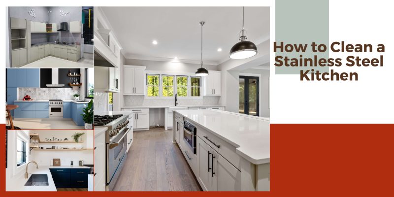 Cleaning a stainless steel kitchen with a soft cloth. Eco-friendly cleaning products for stainless steel