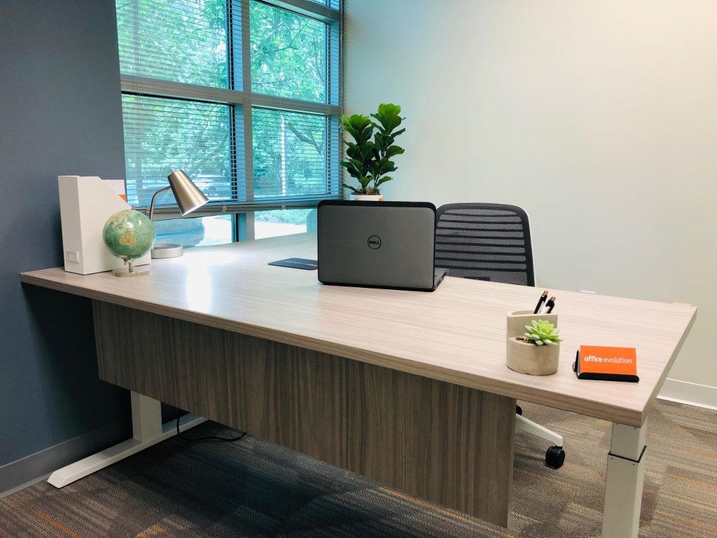 Home office with indoor plants.