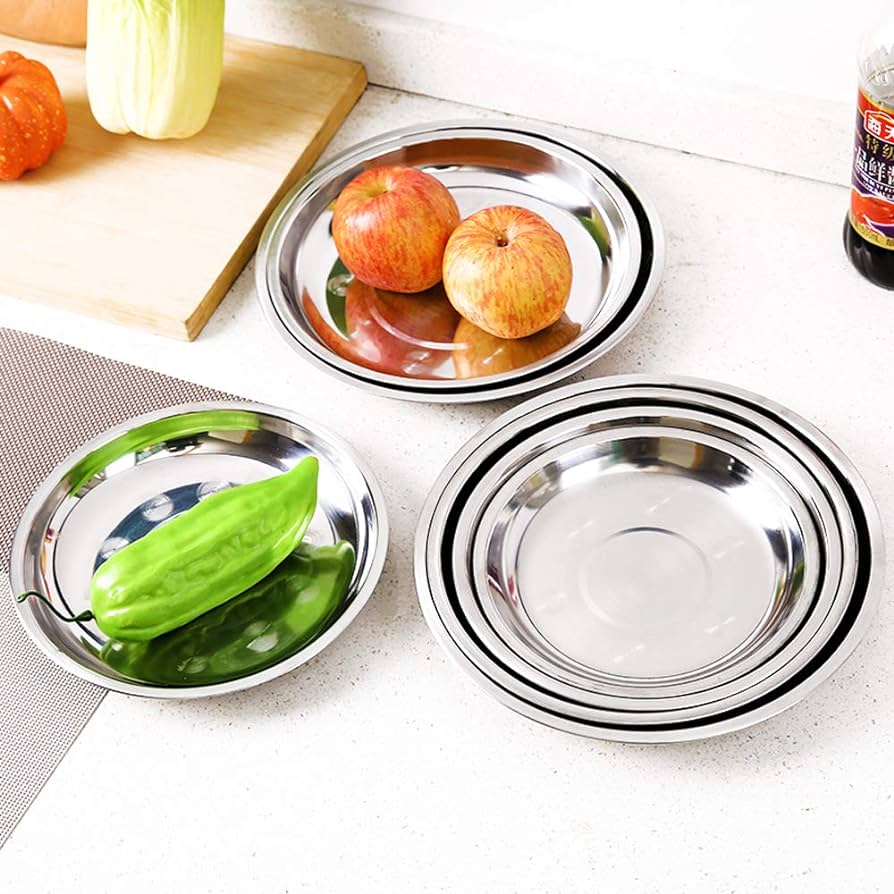 Close-up of Stainless Steel Dinner Plate